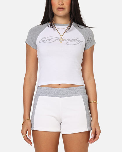 Ed Hardy Women's Raglan Baby T-Shirt White/Grey