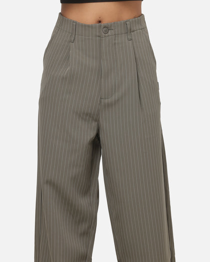 Carre Heritage Pleated Pants Sage Pinstripe
