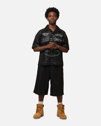 Loiter Motor PU Leather Button Up Shirt Black
