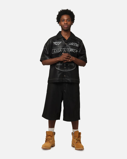 Loiter Motor PU Leather Button Up Shirt Black