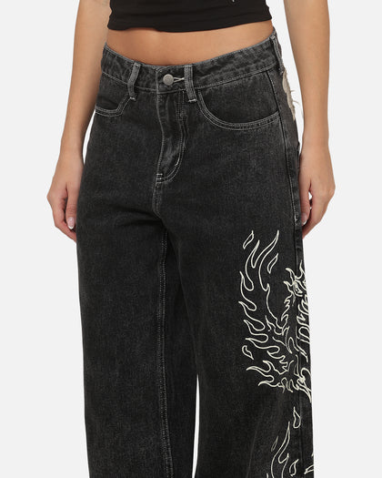 Ed Hardy Women's Distressed Logo Jeans Black