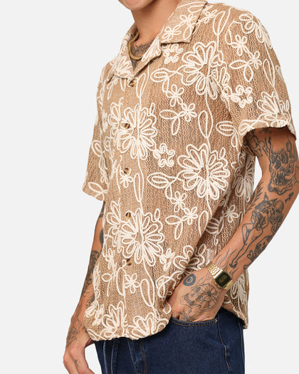 XXIII Resort Knit Button Up Shirt Tan/Cream