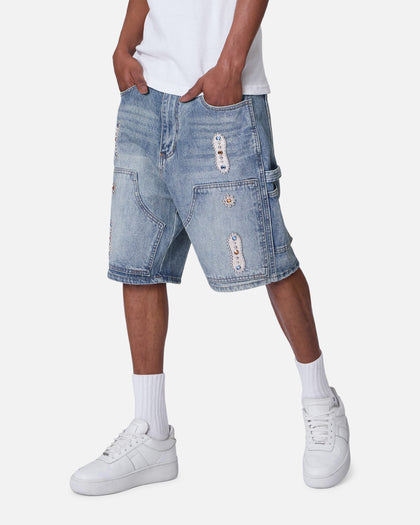 MNML Double Western Jewel Denim Shorts Blue