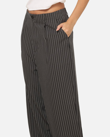 Carre Heritage Pleated Pants Black Pinstripe