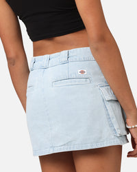 Dickies Women's 874 Light Denim Cargo Mini Skirt Sky Blue