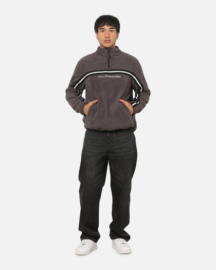 X-Large Stripe Polar Fleece Quarter Zip Fleece Mocha