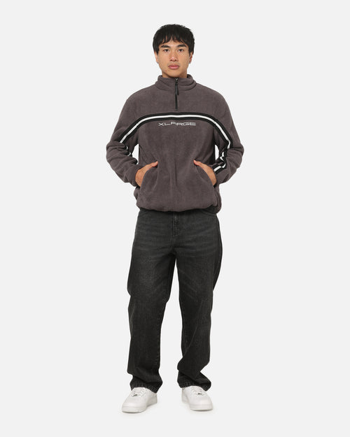 X-Large Stripe Polar Fleece Quarter Zip Fleece Mocha