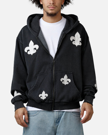 MNML Fleur Zip Up Hoodie Washed Black