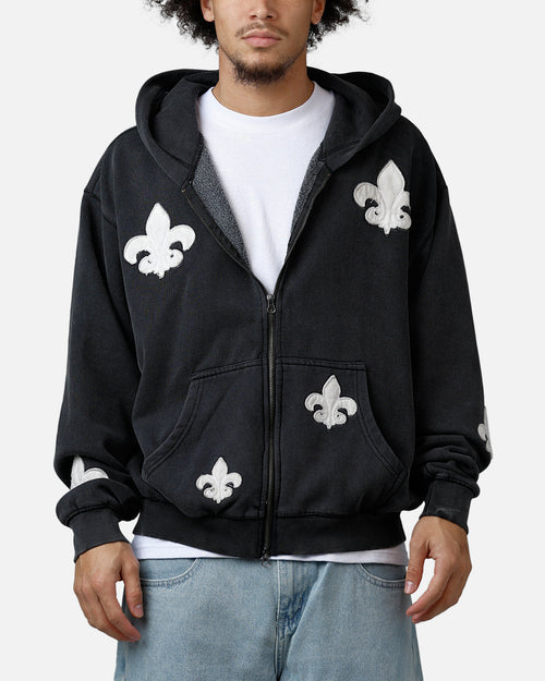 MNML Fleur Zip Up Hoodie Washed Black