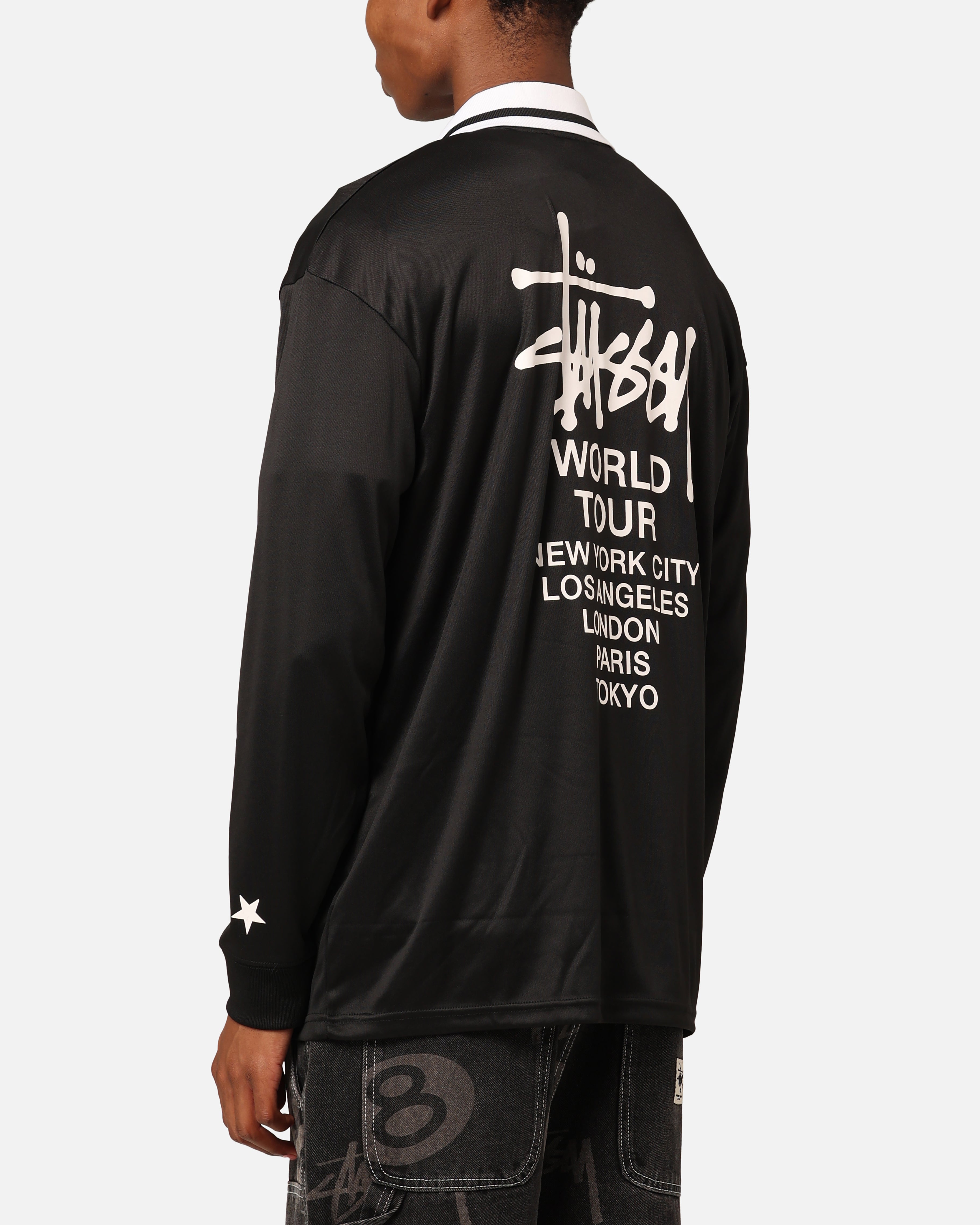 Stüssy Football Polo Long Sleeve T-Shirt Black | Culture Kings