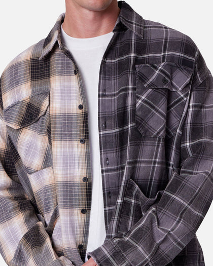 MNML Mixed Flannel Button Up Shirt Olive/Brown