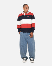 Tommy Jeans Relaxed Badge Stripe Rugby Shirt Navy