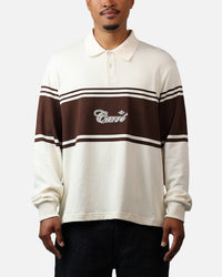 Carre Varsity Long Sleeve Polo Shirt Off White/Brown