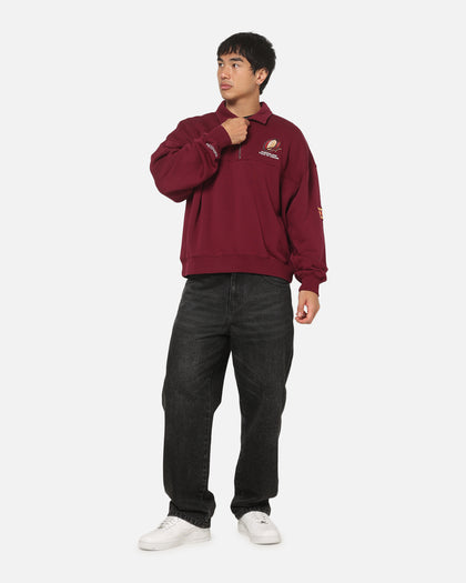 Mitchell & Ness Queensland Maroon Oversized Quarter Zip Crewneck Maroon
