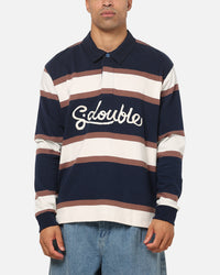 S Double Chain Stitch Long Sleeve Rugby Jersey Navy