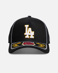 New Era Los Angeles Dodgers 'Rose Visor' 9FORTY A-Frame Trucker Snapback Black/Rose