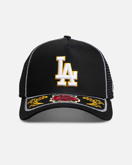 New Era Los Angeles Dodgers 'Rose Visor' 9FORTY A-Frame Trucker Snapback Black/Rose