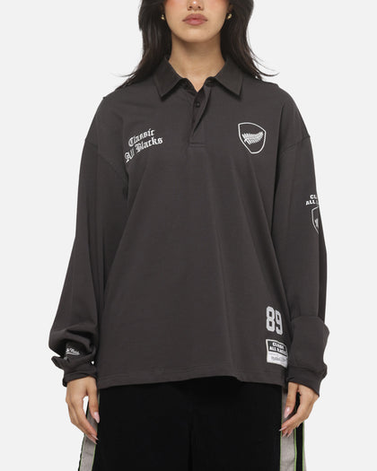 Mitchell & Ness All Blacks Rugby Long Sleeve Polo Shirt Washed Black