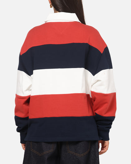 Tommy Jeans Relaxed Badge Stripe Rugby Shirt Navy