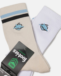 Foot-ies Cronulla-Sutherland Sharks Sneaker Socks 2 Pack Off White/White