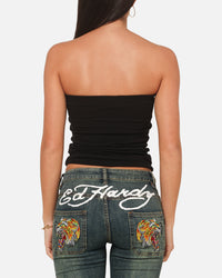 Ed Hardy Women's Rhinestone Rose Boob Tube Black
