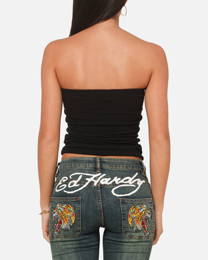 Ed Hardy Women's Rhinestone Rose Boob Tube Black