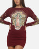 Ed Hardy Women's Divine Long Sleeve Dress Burgundy