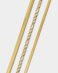 Raising Hell Women's Snake and Figaro Chain Set Gold