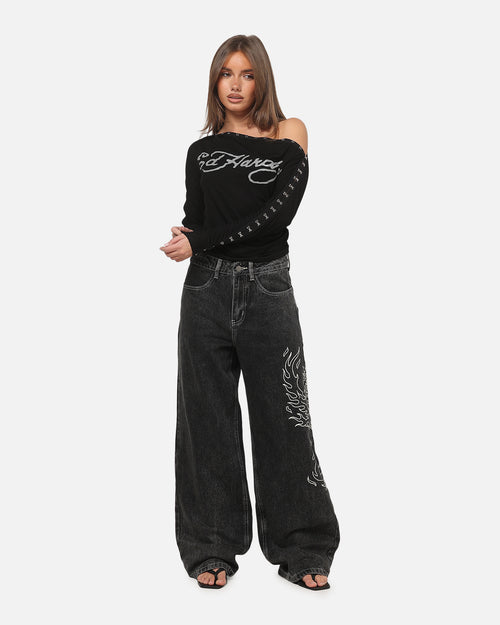 Ed Hardy Women's Hooked Aline Long Sleeve T-Shirt Black