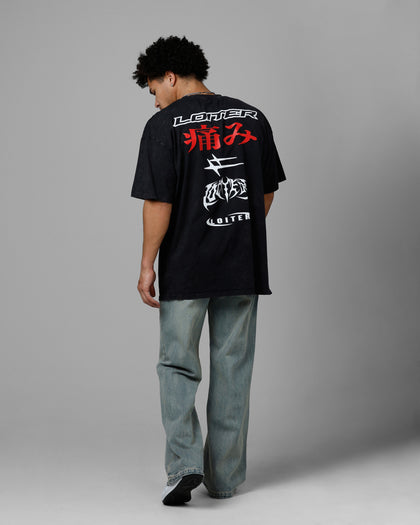 Loiter Pain Vintage T-Shirt Black Acidwash