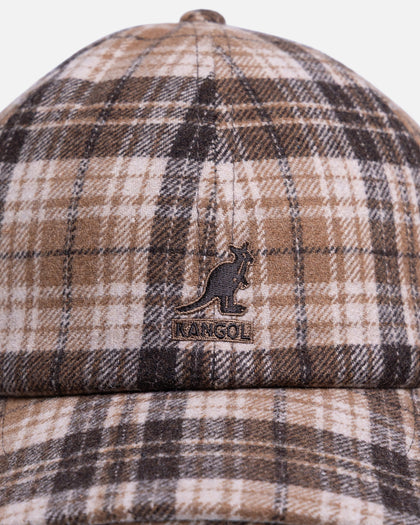 Kangol Plaid Earflaps Baseball Cap Tan