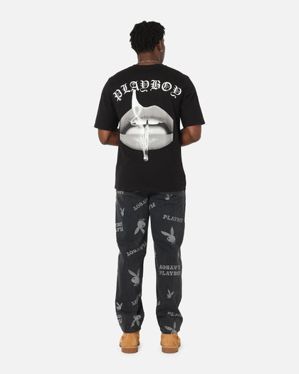 Playboy Gothic Mono Lips T-Shirt Black