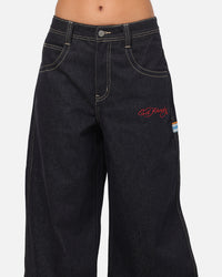 Ed Hardy Dragon Ultra Wide Leg Jeans Indigo Denim