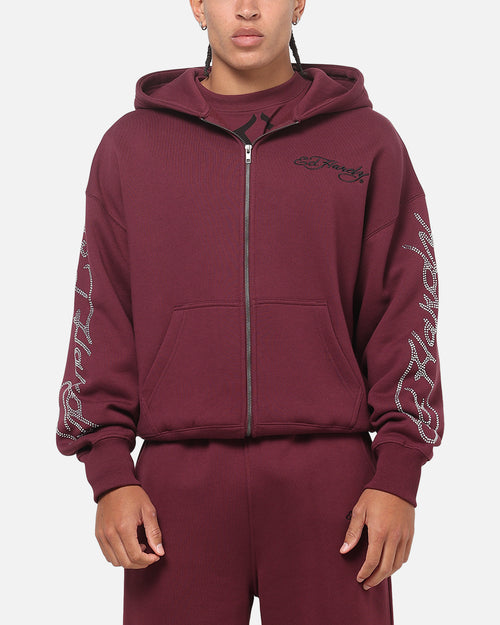 Ed Hardy Trinity Rhinestone Zip Hoodie Plum