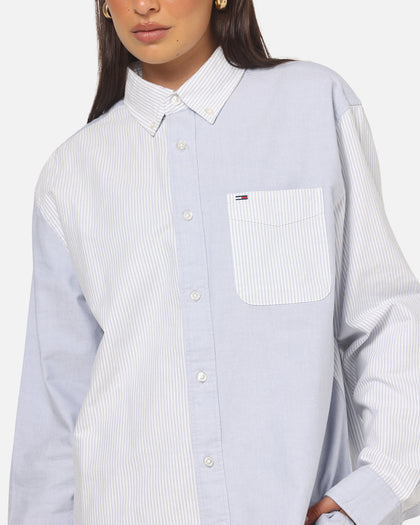 Tommy Jeans Relaxed Oxford Stripes Button Up Shirt Blue Pinstripe