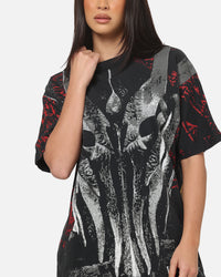 73Studio X Lord Of The Rings Sauron All Over Print T-Shirt Black Acidwash