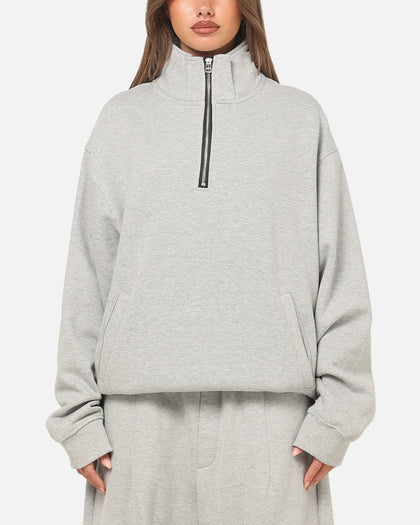 American Thrift Leisure Quarter Zip Mock Neck Sweater Grey Marle