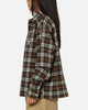 Carre Workwear Long Sleeve Button Up Shirt Brown-Plaid