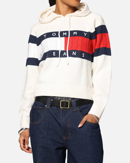 Tommy Jeans Women's TJW Center Flag Hoodie Sweater Ancient White