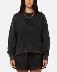 Pro Standard Women's New York Yankees Washed Crystaline Crewneck Washed Black