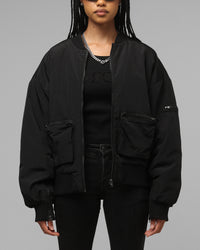 Loiter Hybrid Cropped Bomber Jacket Black
