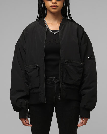 Loiter Hybrid Cropped Bomber Jacket Black