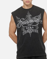 Saint Morta Devotion Oversized Muscle T-Shirt Washed Black