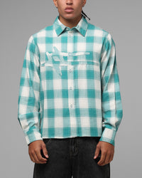 Loiter Hybrid Flannel Button Up Shirt Green-Plaid
