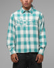 Loiter Hybrid Flannel Button Up Shirt Green-Plaid