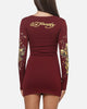 Ed Hardy Women's Divine Long Sleeve Dress Burgundy