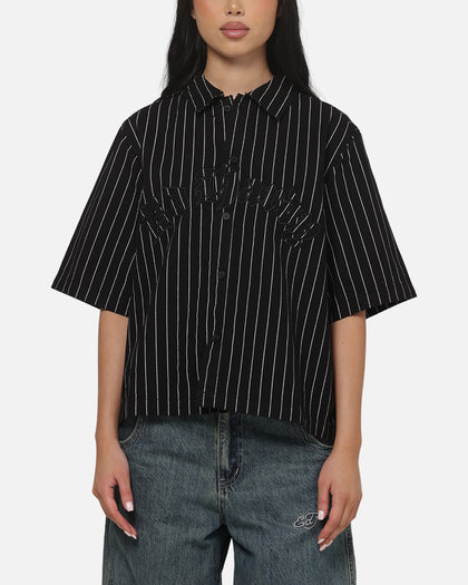 Ed Hardy Eagle Button Up Shirt Black Pinstripe