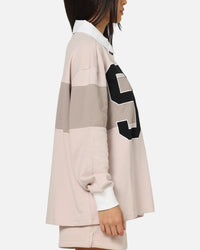 Nike Women's Sportswear Graphic Long Sleeve Polo Top Pink/White