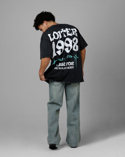 Loiter Staple Logo Drop T-Shirt Black Acidwash