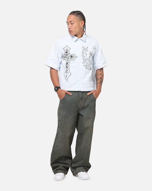 Ed Hardy Ghost Tattoo Ultra Wide Jeans Dirty Denim